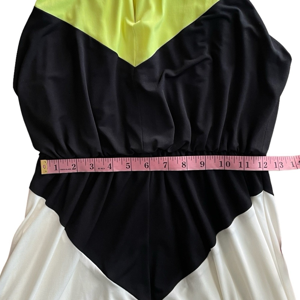 VINCE CAMUTO Halter Maxi Dress Chevron Colorblock Black Yellow SEE Measurements - Picture 7 of 10